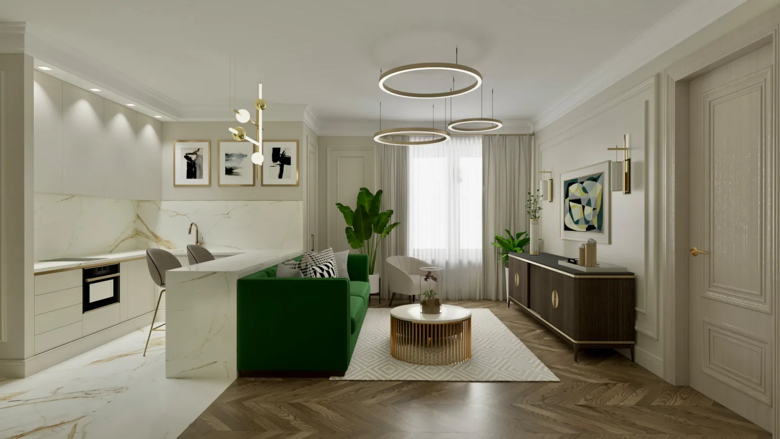 Parizien Living Room and Kitchen, interior design project